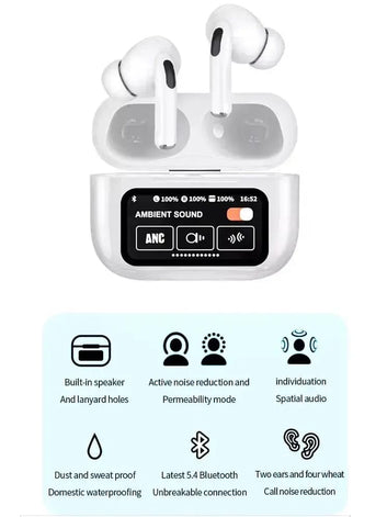 HOMESHINE Wireless White Display Earbuds, Touch pods